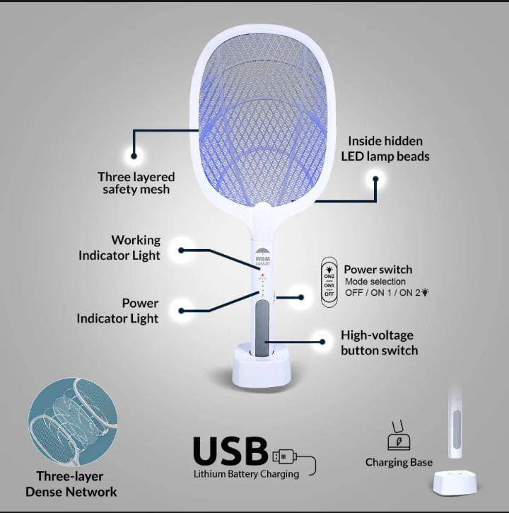 Mosquito Killer Racket, 2 In 1 Rechargeable Mosquito Lamp